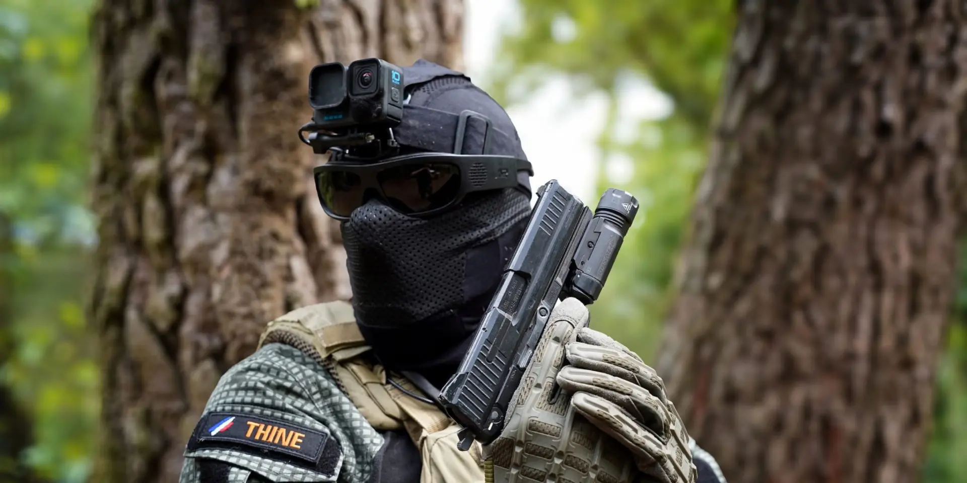 Airsoft player in the field wearing Air Raiders anti-fog eye protection